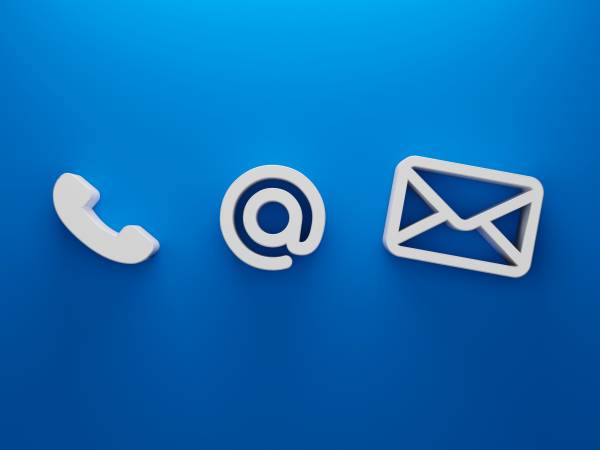 phone email and social media icons