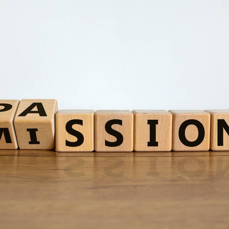 letter blocks spelling mission/passion