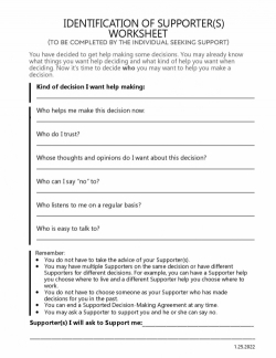 Supported Decision Making Worksheet - Supporter